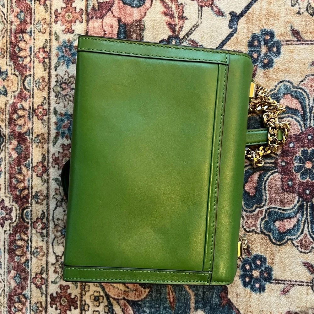 Michael Kors Vibrant Green Leather & Gold Accent Whitney Shoulder Bag, EUC - Picture 9 of 10